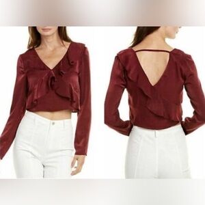 J.O.A Burgundy Ruffle Top